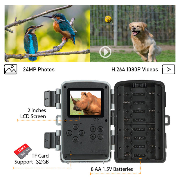 2-pack Wildlife Trail Camera with Night Vision 0.3S Trigger Motion Activated 20MP 1296P IP65 Waterproof for Observation & home security | DL2Q