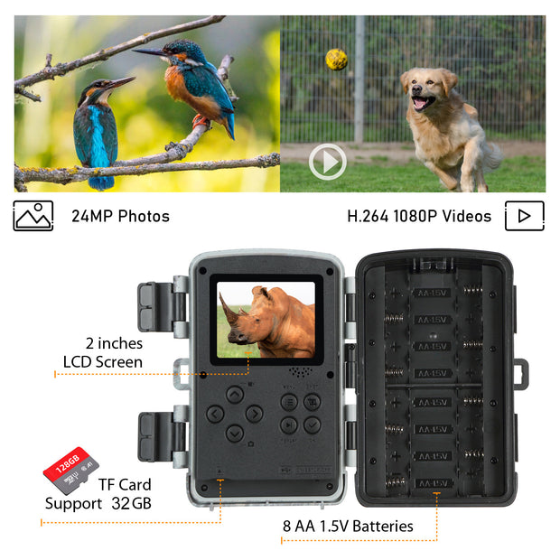 Wildlife Trail Camera with Low Glow Night Vision 0.3S Trigger Motion Activated 20MP 1296P IP65 Waterproof for Observing & home security | DL2Q