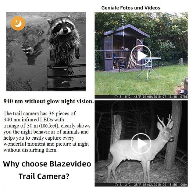 Trail Deer Camera 100ft Night Vision 32MP 1296P Motion Activated 0.1S Trigger Speed No Glow Waterproof for Wildlife Observing & Backyard Security A323