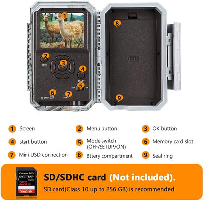 Wireless Bluetooth WiFi 64MP 1296P Game Trail Deer Camera Night Vision Motion Activated Stealthy Camouflage for Wildlife Observing, Home Security | W600 Oak Brown