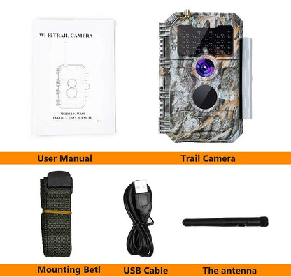 Wireless Bluetooth WiFi 64MP 1296P Game Trail Deer Camera Night Vision Motion Activated Stealthy Camouflage for Wildlife Observing, Home Security | W600 Oak Brown
