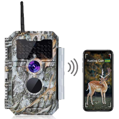 Bluetooth WiFi Game Trail Deer Camera 64MP 1296P Night Vision No Glow Motion Activated Stealthy Camouflage for Wildlife Observation, Home Security | W600 Driftwood Bark
