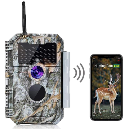 Bluetooth WiFi Game Trail Deer Camera 64MP 1296P Night Vision No Glow Motion Activated Stealthy Camouflage for Wildlife Observation, Home Security | W600 Driftwood Bark