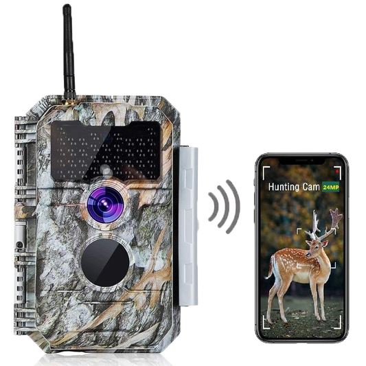 Wireless Bluetooth WiFi 64MP 1296P Game Trail Deer Camera Night Vision No Glow Motion Activated Stealthy Camouflage for Wildlife Observation, Home Security | W600 Driftwood Bark
