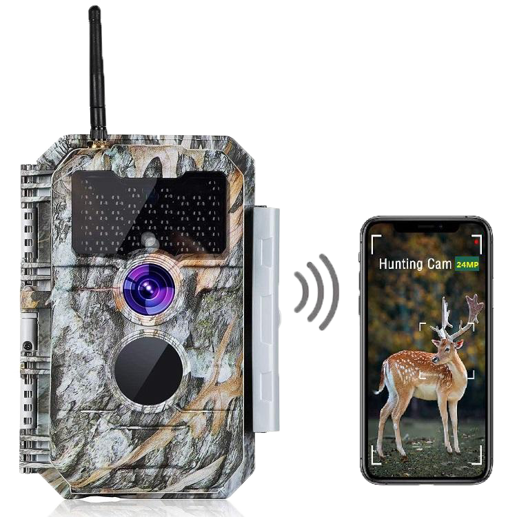 Wireless Bluetooth WiFi Game Trail Deer Camera 24MP 1296P Night Vision No Glow Motion Activated Stealthy Camouflage for Wildlife hunting Home Security W600 BlazeVideo USA