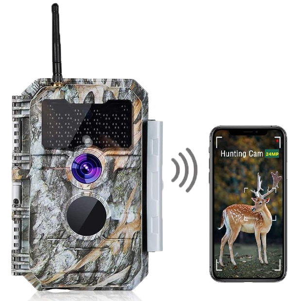 Wireless Bluetooth WiFi Game Trail Deer Camera 32MP 1296P Night Vision No Glow Motion Activated Stealthy Camouflage for Wildlife Observation, Home Security | W600