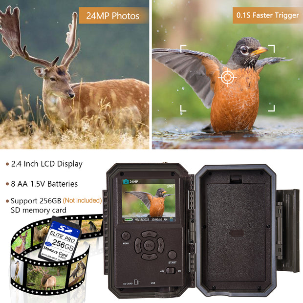 Wireless Bluetooth WiFi Game Trail Deer Camera 32MP 1296P Night Vision Motion Activated Stealthy Camouflage for Wildlife Observing, Home Security | W600 Red