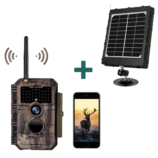 Bundle of Solar Panel and Wireless Bluetooth WiFi Deer Camera 32MP 1296P Night Vision No Glow Motion Activated | W600 Red